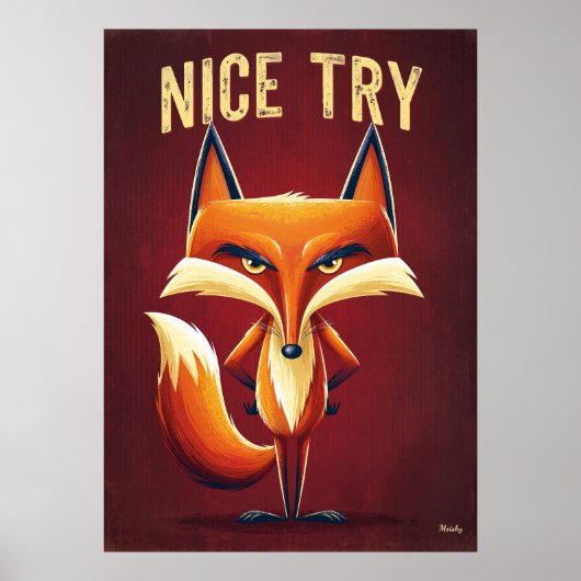 Leuke Poging Vos – Grappige Slimme Cartoon Karakte Poster (Voorkant)