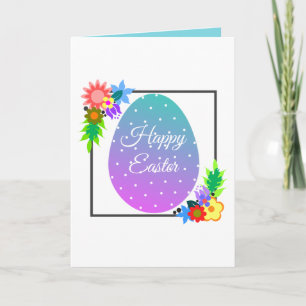 Leuke polka dot Paasei met bloemenkrans. Feestdagen Kaart