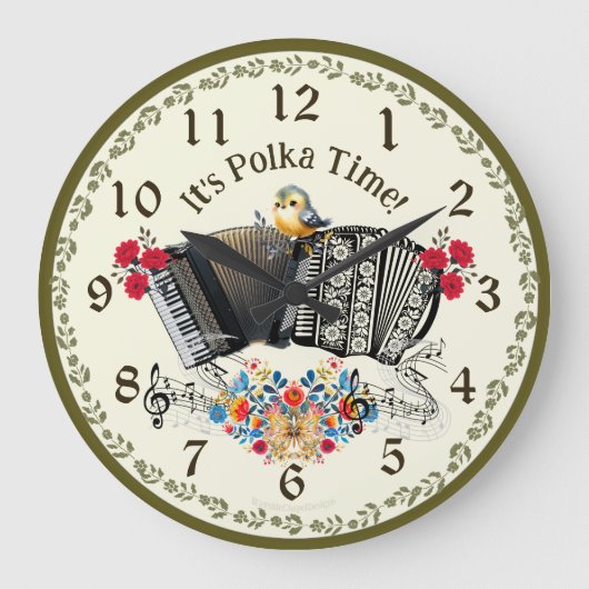 Leuke polka tijd! accordeonwandklok grote klok (Voorkant)