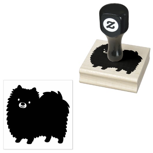 Leuke Pommerse Cartoon Hond Zwart Pom Pommie Rubberstempel (Gestempeld)