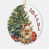 Leuke Pommerse hond verpakt in kerstverlichting Keramisch Ornament (Links)