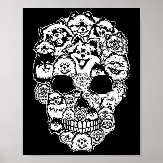 Leuke Pommerse Skull Dog Skelet Halloween Poster (Voorkant)