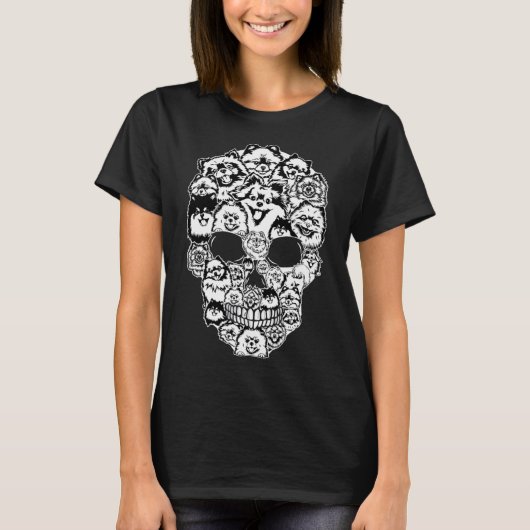 Leuke Pommerse Skull Dog Skelet Halloween T-shirt (Voorkant)