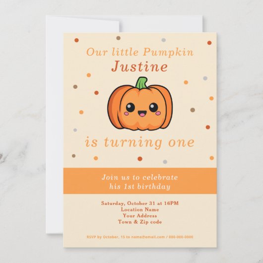 Leuke pompoen 1e verjaardag uitnodiging (Voorkant)