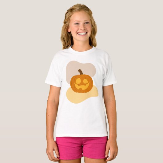Leuke pompoen & Abstracte Blob Shape Halloween Gir T-shirt (Voorkant volledig)