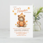 Leuke Pompoen Beer Herfst Baby shower Invitation Kaart (Staand voorkant)