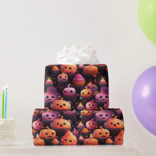 Leuke pompoen cupcake patroon kinder halloween cadeaupapier (Feestgeschenken)