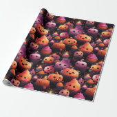 Leuke pompoen cupcake patroon kinder halloween cadeaupapier (Uitgerold)