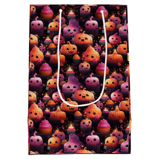 Leuke pompoen cupcake patroon kinder halloween medium cadeauzakje (Achterkant)