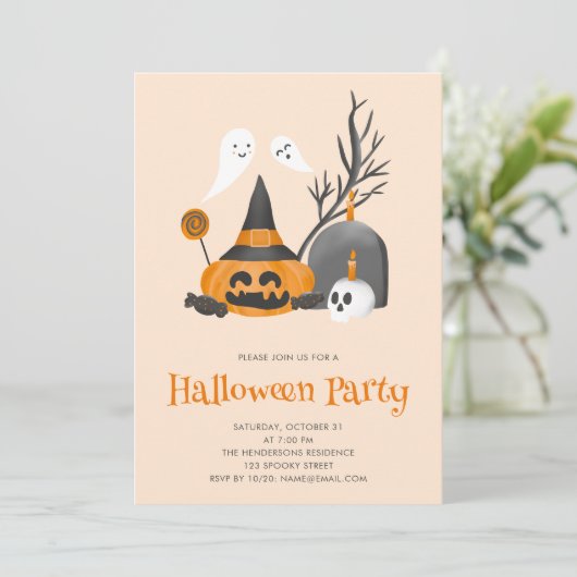 Leuke pompoen geesten Halloween Party Kaart (Staand voorkant)