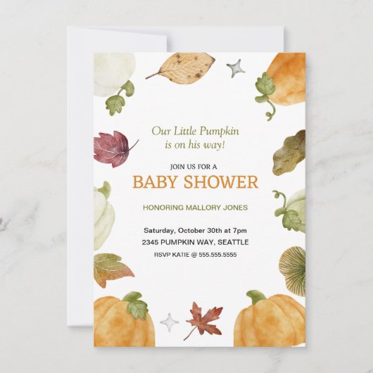 Leuke pompoen Herfst Baby shower uitnodiging (Voorkant)