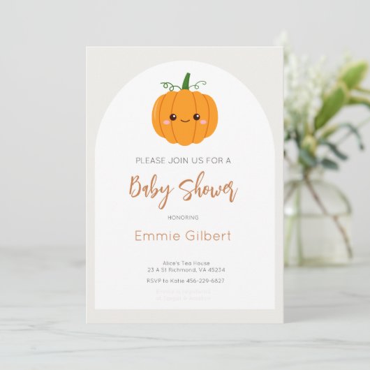 Leuke pompoen Herfst Baby shower uitnodiging (Staand voorkant)