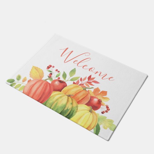 Leuke pompoen herfst welkom deurmat (Schuin)