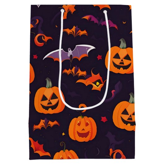 Leuke pompoenen en vleermuizen medium cadeauzakje (Achterkant)