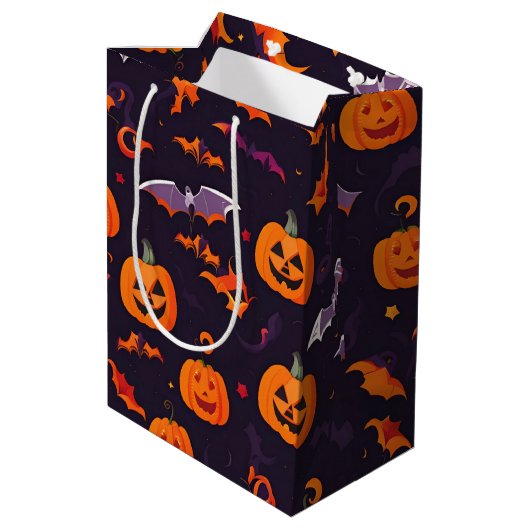 Leuke pompoenen en vleermuizen medium cadeauzakje (Achterkant Gekanteld)