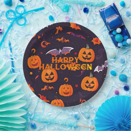 Leuke pompoenen en vleermuizen papieren bordje (Feest)