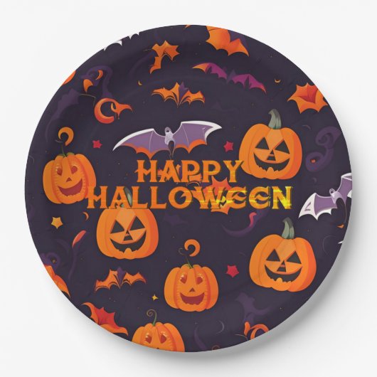 Leuke pompoenen en vleermuizen papieren bordje (Voorkant)