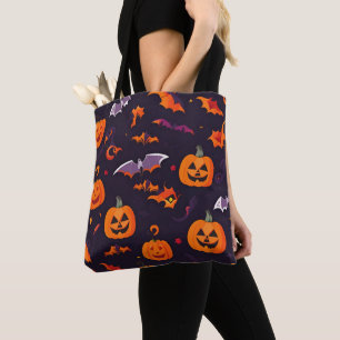 Leuke pompoenen en vleermuizen tote bag