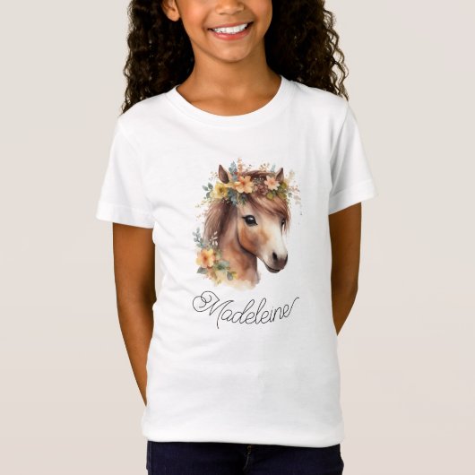 Leuke Pony Custom Script Naam Paard Ruitersport T-shirt (Voorkant)