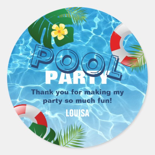 Leuke Poolparty Bedankt Verjaardag Ronde Sticker (Voorkant)