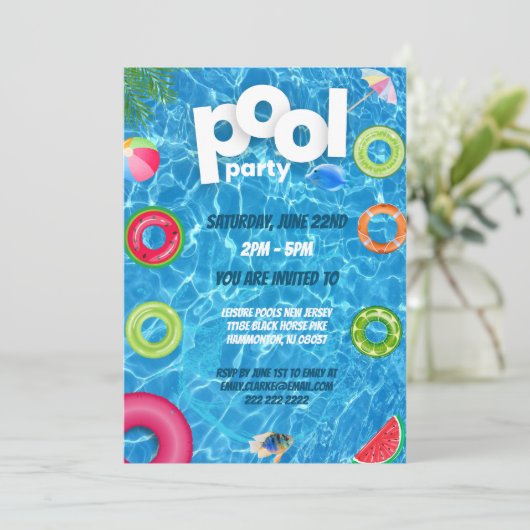 Leuke Poolparty | Verjaardagsfeestje Zwemmen Kaart (Staand voorkant)