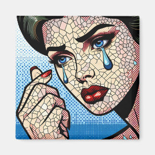 Leuke Pop Art stripfiguur Treurige Vrouw met Trane Magneet