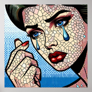 Leuke Pop Art stripfiguur Verdrietige Vrouw met Tr Poster