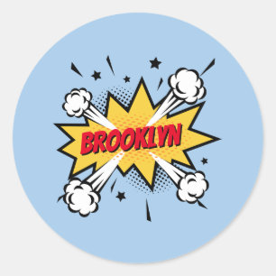 Leuke pop kunst stripverhaal stijl callout logo ronde sticker