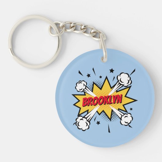 Leuke pop kunst stripverhaal stijl callout logo sleutelhanger (Voorkant)