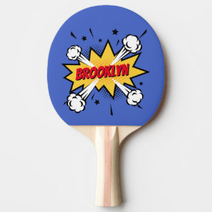 Leuke pop kunst stripverhaal stijl callout logo tafeltennisbatje