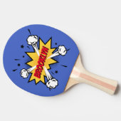 Leuke pop kunst stripverhaal stijl callout logo tafeltennisbatje (Zijkant)
