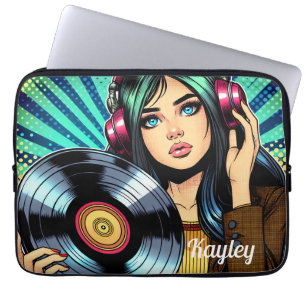 Leuke popart stripstijl meisje gepersonaliseerd laptop sleeve