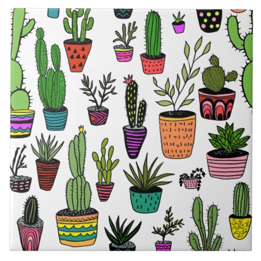 Leuke Potted Planten Kleurrijke Handgemaakte Patro Tegeltje (Voorkant)