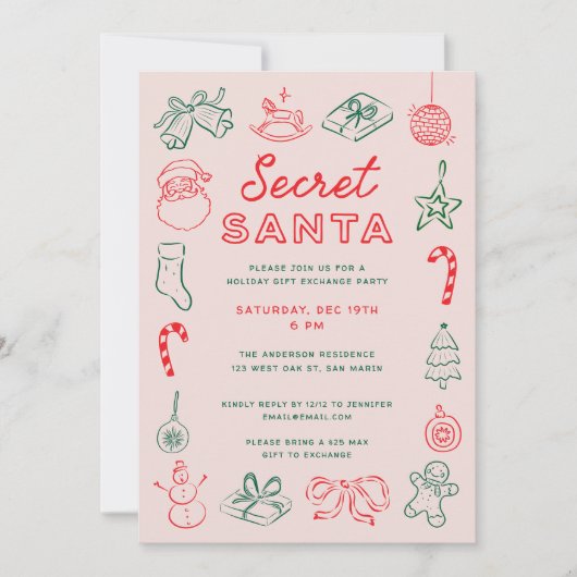 Leuke pret kerst krabbels Secret Santa vakantie Kaart (Voorkant)