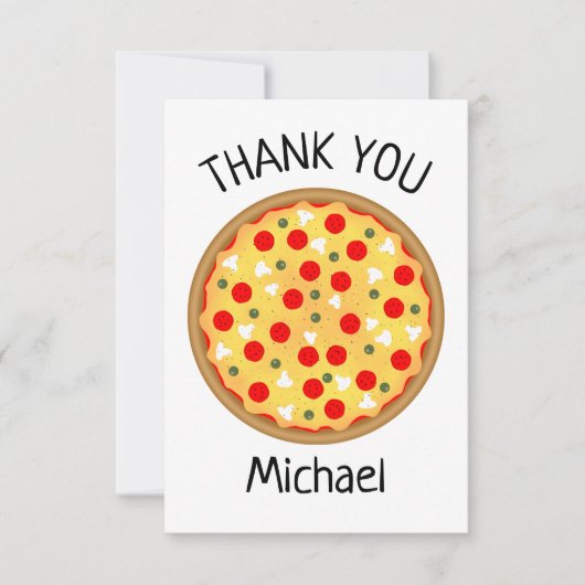 Leuke pret pizza feestje kinderen verjaardag bedankkaart (Voorkant)