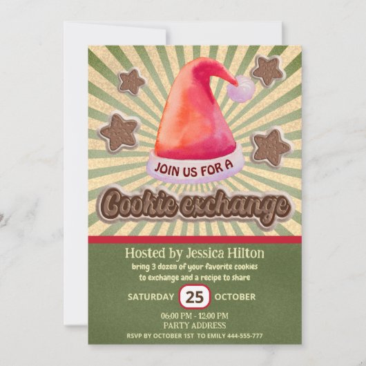 Leuke pret retro kerstman hoed cookie uitwisseling kaart (Voorkant)