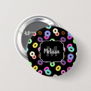 Leuke pretentieuze kleurrijke donuts-patroon zwart ronde button 5,7 cm