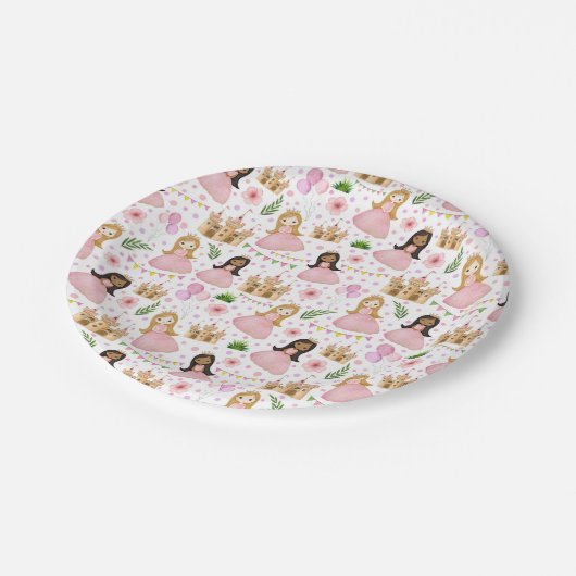 Leuke prinses en kasteel Waterverf Papieren Bordje (Gekanteld)