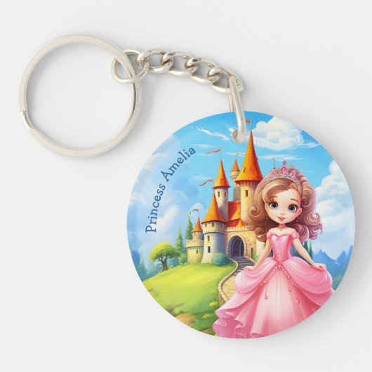 Leuke prinses in een sprookje kasteel gepersonalis sleutelhanger (Voorkant)