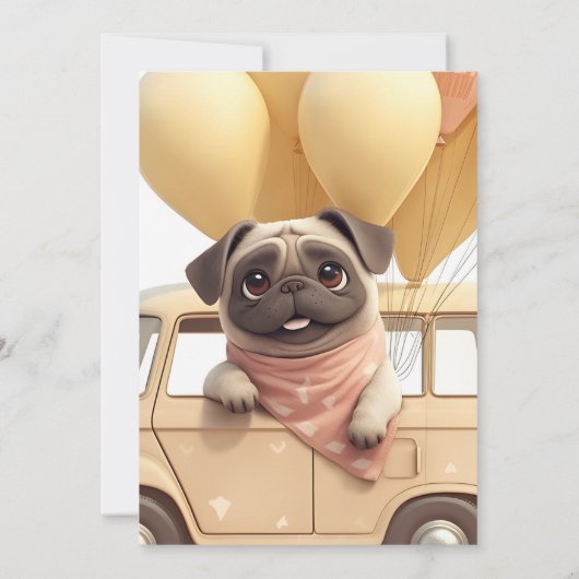 Leuke pug ballonnen vrachtwagen verjaardagsfeestje kaart (Achterkant)