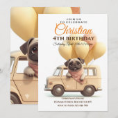 Leuke pug ballonnen vrachtwagen verjaardagsfeestje kaart (Voorkant / Achterkant)