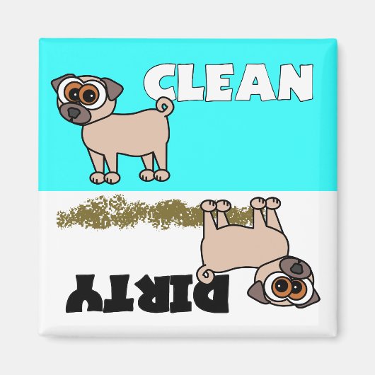 Leuke Pug Clean / Vuile Vaatwasser Magneet (Voorkant)