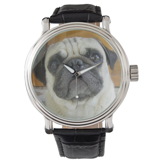 Leuke Pug Gezicht Polshorloge Horloge (Voorkant)
