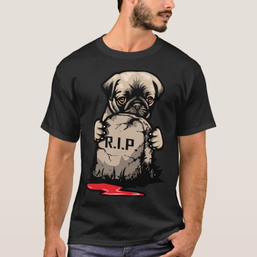 Leuke Pug Grave Stone Classic T-shirt 950 (Voorkant)