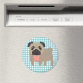 Leuke Pug op blauw en wit Gingham Design Magneet (Insitu (Vaatwasser))
