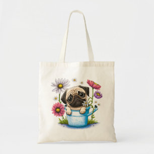 Leuke Pug Puppy Dog Daisies Bloemen Cartoon Pugs Tote Bag
