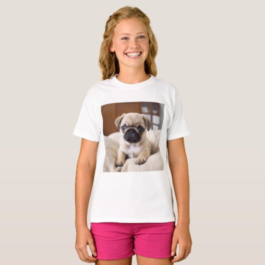 Leuke Pug Puppy T Shirt - Leuke Dierlijke Shirten (Voorkant volledig)