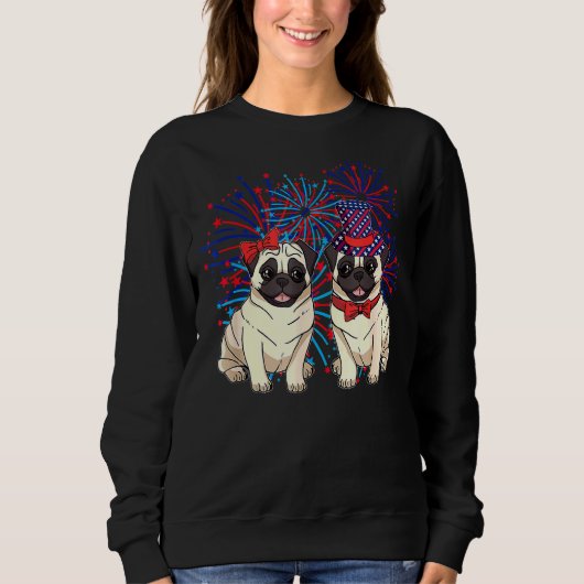 Leuke Pugs Rood Wit Blauw Met Patriottisch Vuurwer Trui (Voorkant)