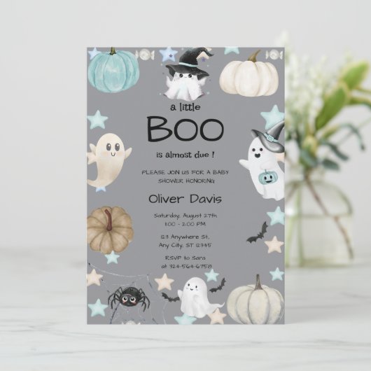 Leuke Pumpkin & Ghost Baby shower Kaart (Staand voorkant)