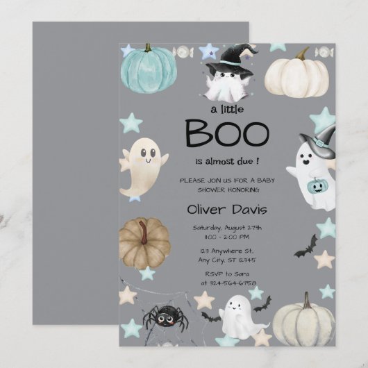 Leuke Pumpkin & Ghost Baby shower Kaart (Voorkant / Achterkant)